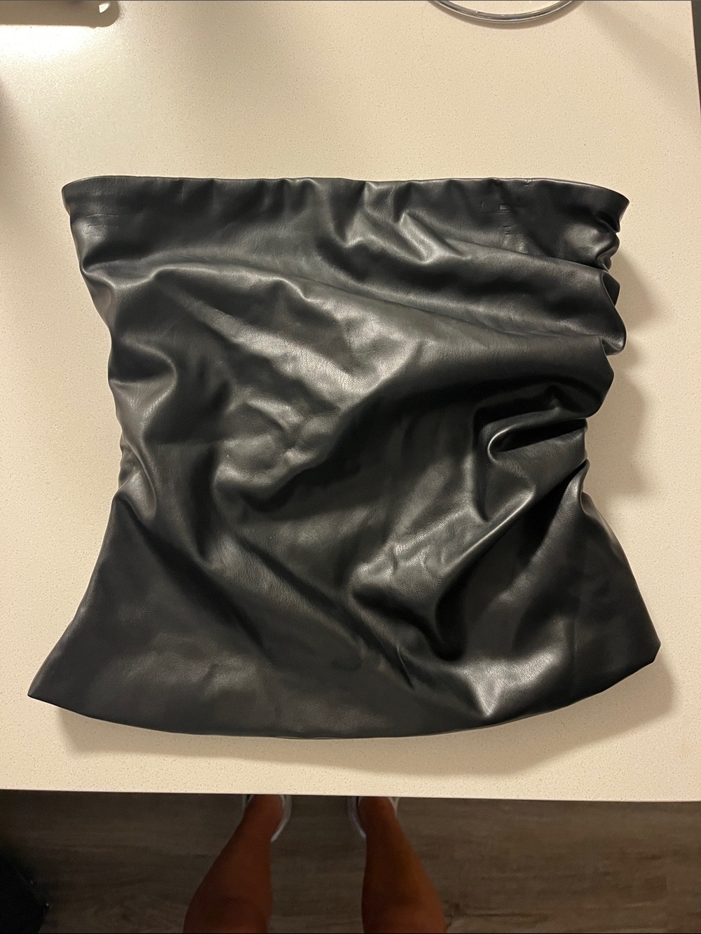 Black Faux Leather Strapless Bandeau Top
